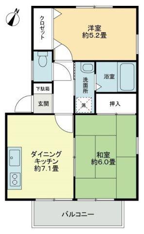 フォブールかざしヶ丘 C(2DK/1階)の間取り写真