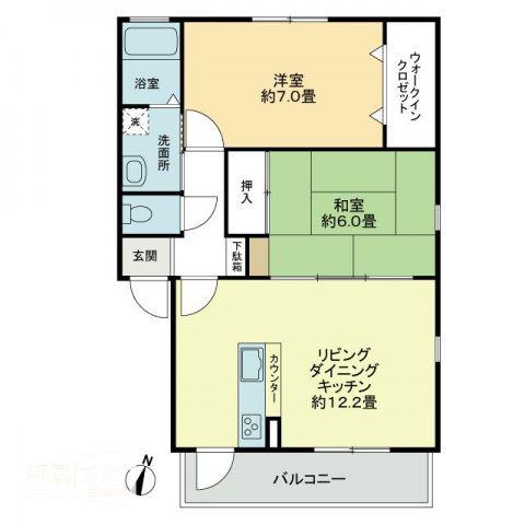 フォブール緑ヶ丘A(2LDK/1階)の間取り写真