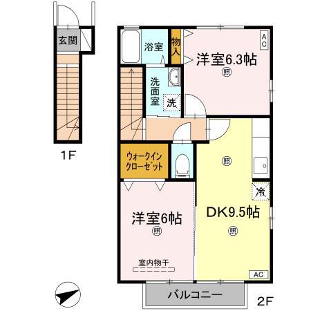 グランモア出作(2DK/2階)の間取り写真