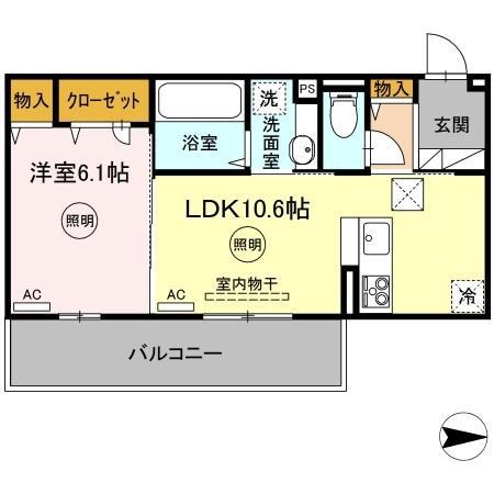 D-ROOM春日C(1LDK/1階)の間取り写真