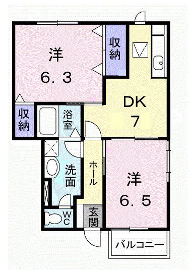 サンパティークB(2DK/1階)の間取り写真