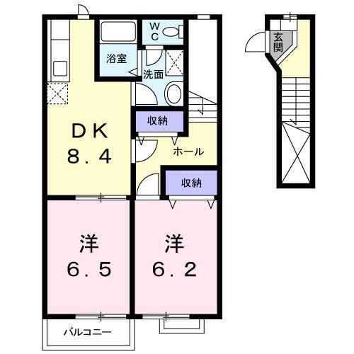 オーブリーアサノA(2DK/2階)の間取り写真