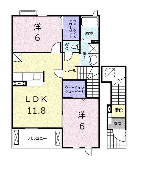 ロイヤルスクウェア一宮Ⅴ(2LDK/2階)の間取り写真