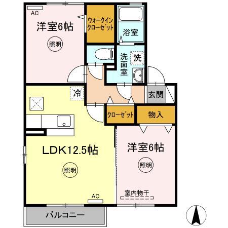 ビーンズヒルA(2LDK/1階)の間取り写真