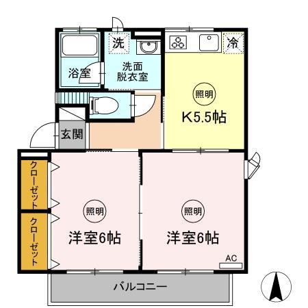 クレストヤマ B(2K/1階)の間取り写真