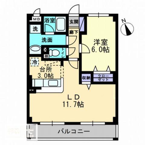 ヴィラブライトン(1LDK/3階)の間取り写真