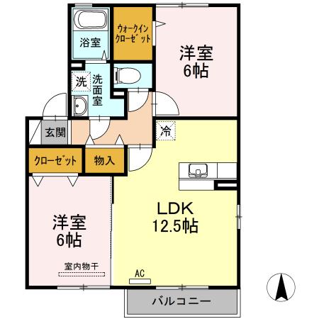 ビーンズヒルA(2LDK/2階)の間取り写真