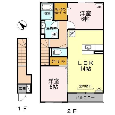 ゆがふテラスⅠ(2LDK/2階)の間取り写真