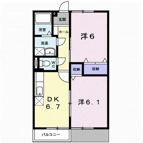 エルディム高木A(2DK/1階)の間取り写真