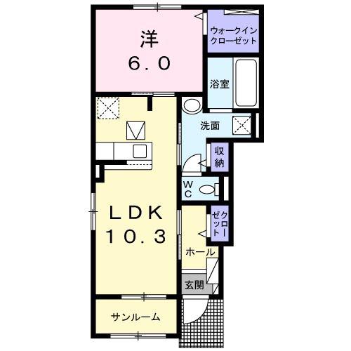 ピ-スフルハイツA(1LDK/1階)の間取り写真