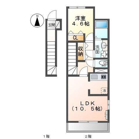 ソレイユ元山町Ⅰ(1LDK/2階)の間取り写真