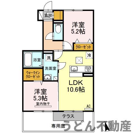 プティ ボヌール B棟(2LDK/1階)の間取り写真