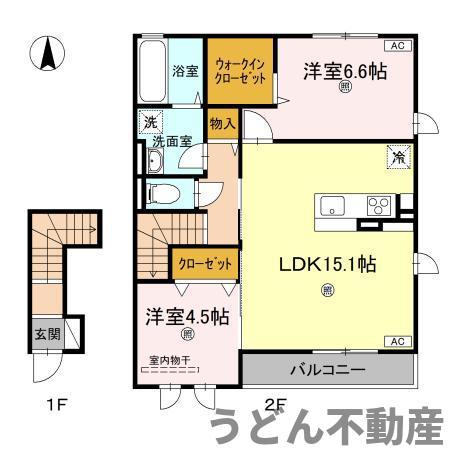 サンライズヤマダA棟(2LDK/2階)の間取り写真