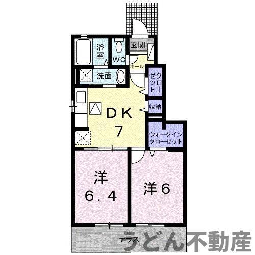プリムローズ ノユルⅢ(2DK/1階)の間取り写真