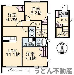 シャーメゾン上林C(3LDK/2階)の間取り写真