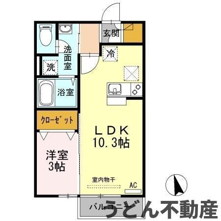 リビングタウン高松中央B(1LDK/1階)の間取り写真
