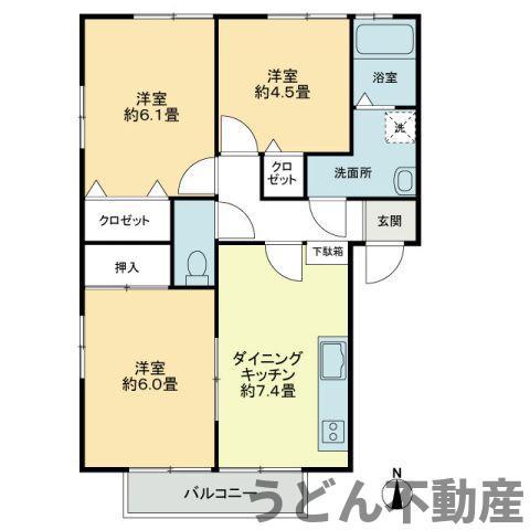 フォブール南屋島A(3DK/2階)の間取り写真