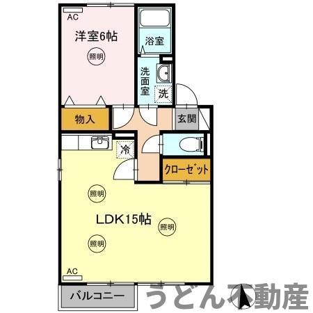 エクセレンスファミール木太A(1LDK/2階)の間取り写真
