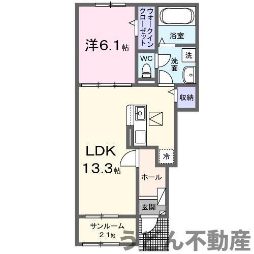 ウェルリッチ善通寺 Ⅰ(1LDK/1階)の間取り写真