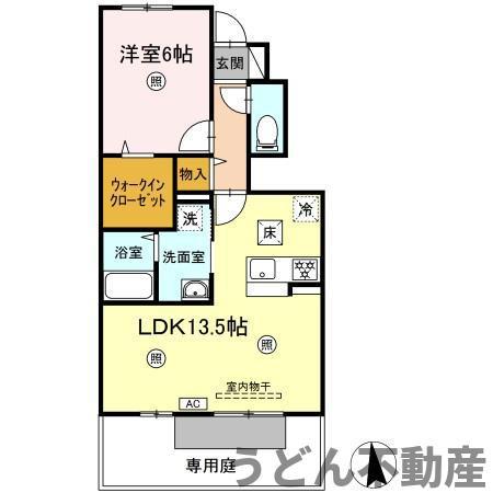 グランツ上薬王寺C棟(1LDK/1階)の間取り写真