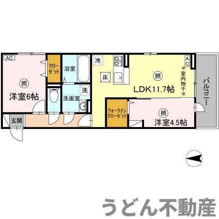 ロータスⅡ A棟(2LDK/1階)の間取り写真