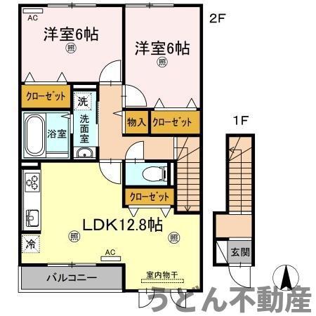 カーサ コバ A棟(2LDK/2階)の間取り写真