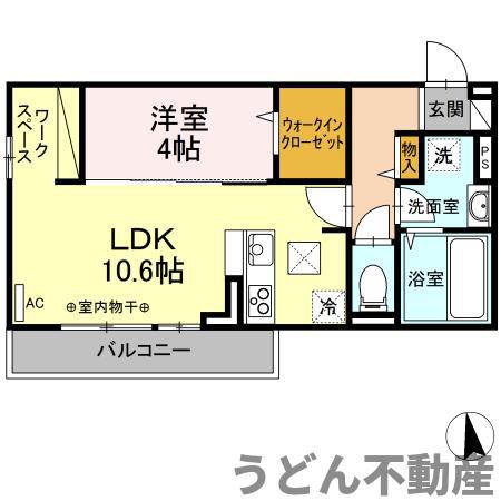 ユニヴェールF棟(1LDK/1階)の間取り写真