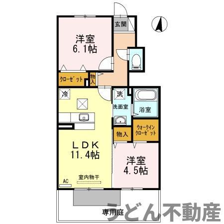 リーベクオーレB棟(2LDK/1階)の間取り写真