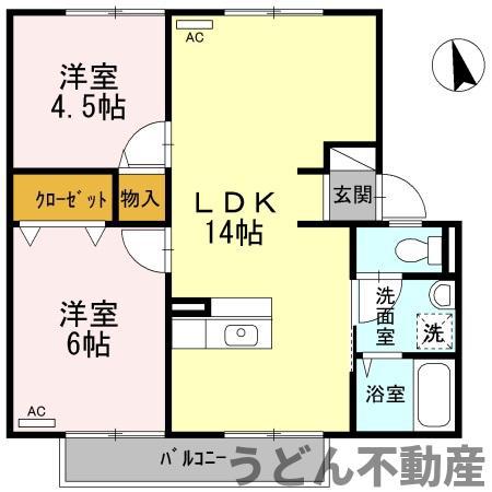 太田田園ハイツB棟(2LDK/1階)の間取り写真