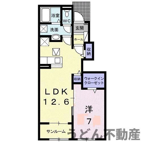 プレッソ太田Ⅳ(1LDK/1階)の間取り写真