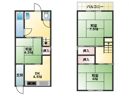 阪和線 紀伊中ノ島駅 徒歩21分 2階建 築50年(3DK/1階)の間取り写真