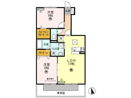 サンセール岩出(2LDK/1階)の間取り写真