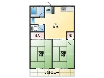 紀勢本線 紀三井寺駅 徒歩18分 2階建 築45年(2DK/1階)の間取り写真