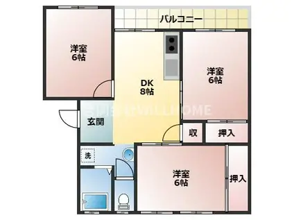 紀勢本線 紀三井寺駅 徒歩58分 3階建 築43年(3DK/3階)の間取り写真
