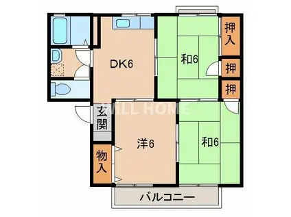 セジュール梅ノ木(3DK/1階)の間取り写真