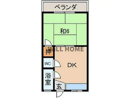 阪和線 和歌山駅 徒歩7分 3階建 築51年(1DK/1階)の間取り写真