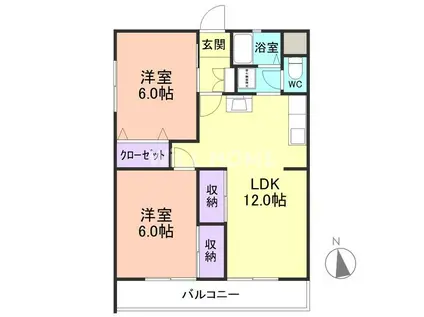 ローパス三葛(2LDK/2階)の間取り写真