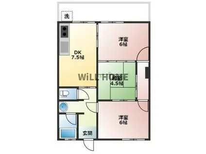 紀勢本線 黒江駅 徒歩21分 2階建 築42年(2LDK/2階)の間取り写真