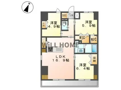 阪和線 和歌山駅 徒歩7分 10階建 築1年(3LDK/8階)の間取り写真