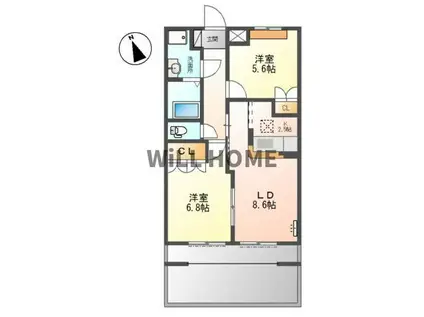 和歌山線 紀伊山田駅 徒歩4分 2階建 築21年(2LDK/1階)の間取り写真