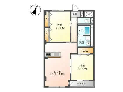 ソレアードⅡ(2LDK/3階)の間取り写真