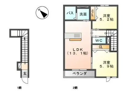 サン・モール松江(2LDK/2階)の間取り写真