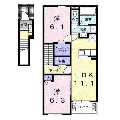 ソレアード・ポールⅢ(2LDK/2階)の間取り写真