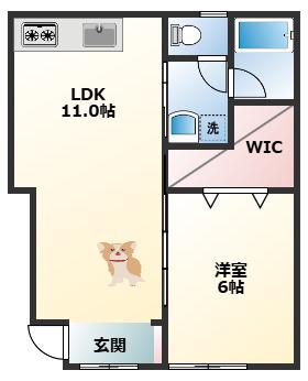 TJ福島(1LDK/1階)の間取り写真