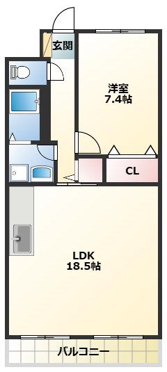 ニューライスマンション(1LDK/3階)の間取り写真
