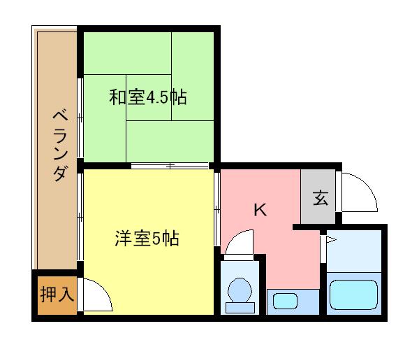 第三光永住(2K/4階)の間取り写真