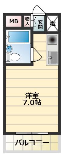 フェルティーシャトー守口(1K/2階)の間取り写真