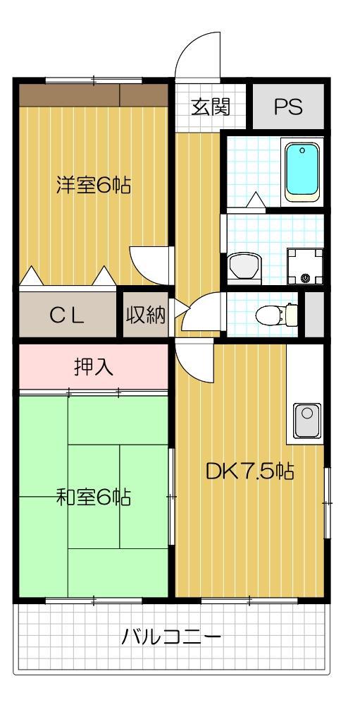 サンロイヤル(2DK/2階)の間取り写真
