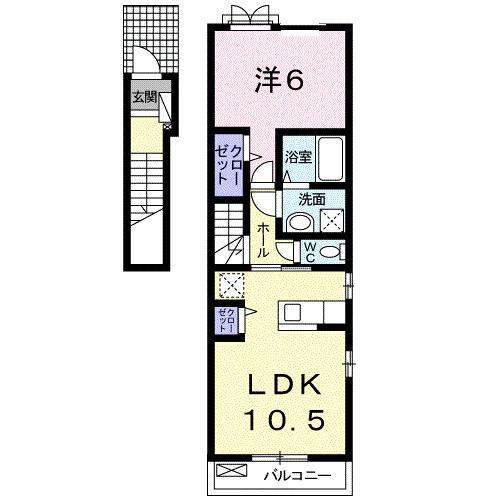 カーサ・プラシード(1LDK/2階)の間取り写真