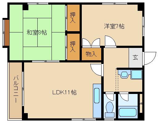 レジデンスサンワ(2LDK/2階)の間取り写真